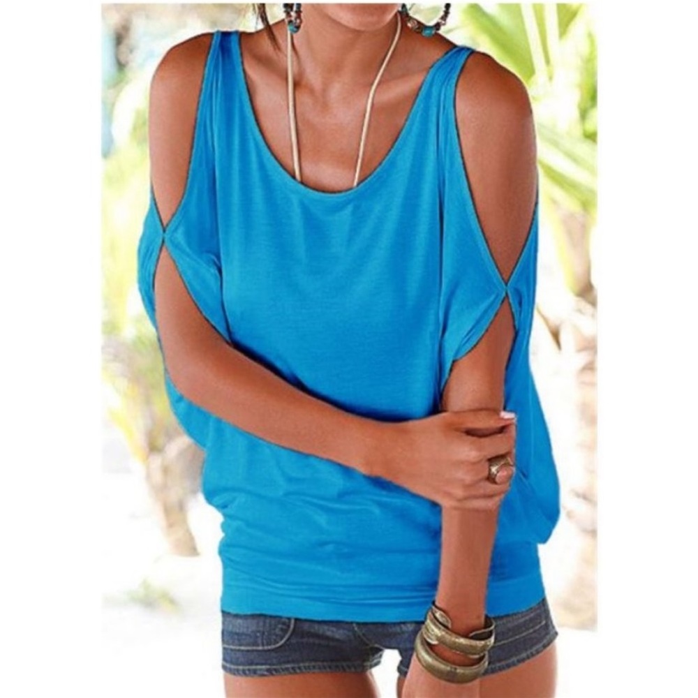 BAT SLEEVE COLD SHOULDER BLOUSE